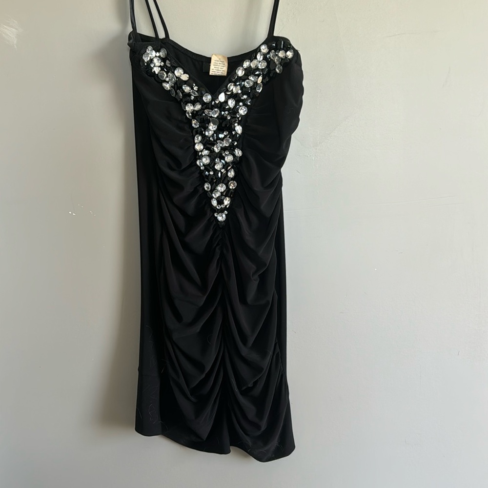Spaghetti strap rhinestone mini homecoming dress
